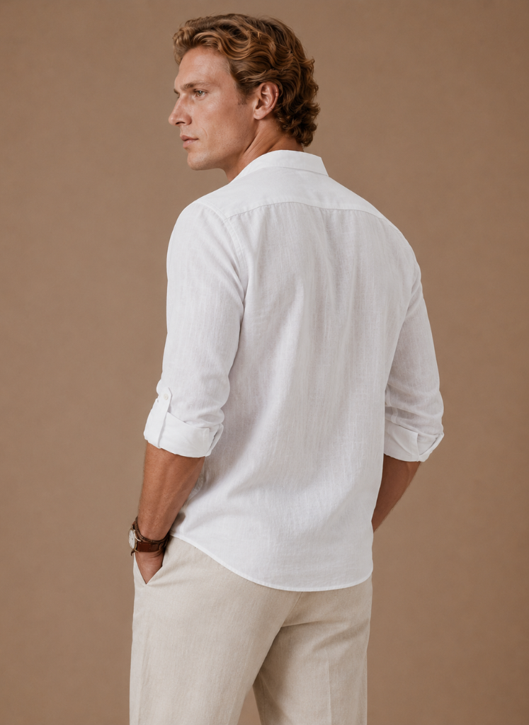 Men's Grandad Collar Linen Style Shirt – Relaxed Casual Fit | Areleon