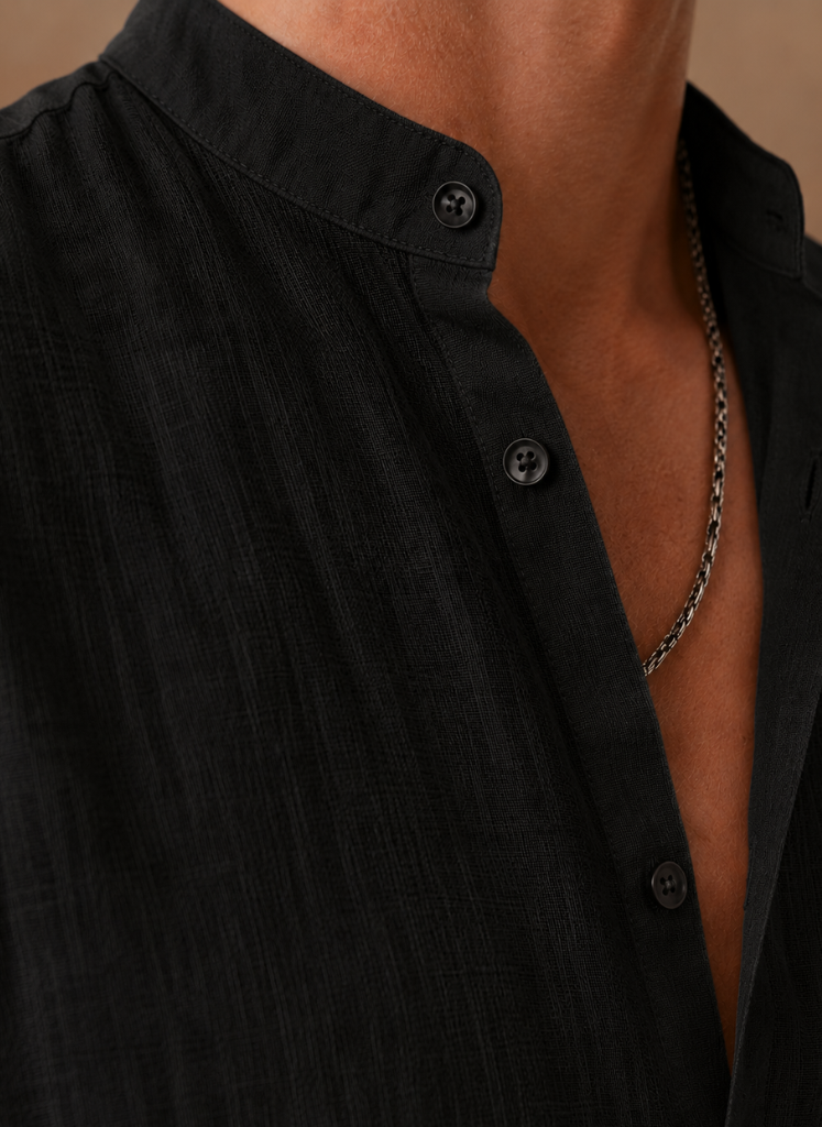 Men's Grandad Collar Linen Style Shirt – Relaxed Casual Fit | Areleon