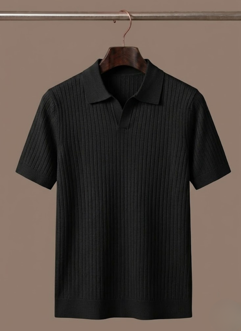 Men's Ribbed Knit Polo Shirt – Lightweight Summer Casual | Areleon