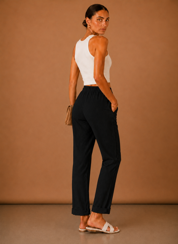 Women's Linen Trousers – Relaxed Elastic Waist Casual | Areleon
