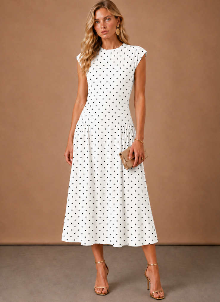 Women's Polka Dot Midi Dress – Lightweight Waisted | Areleon