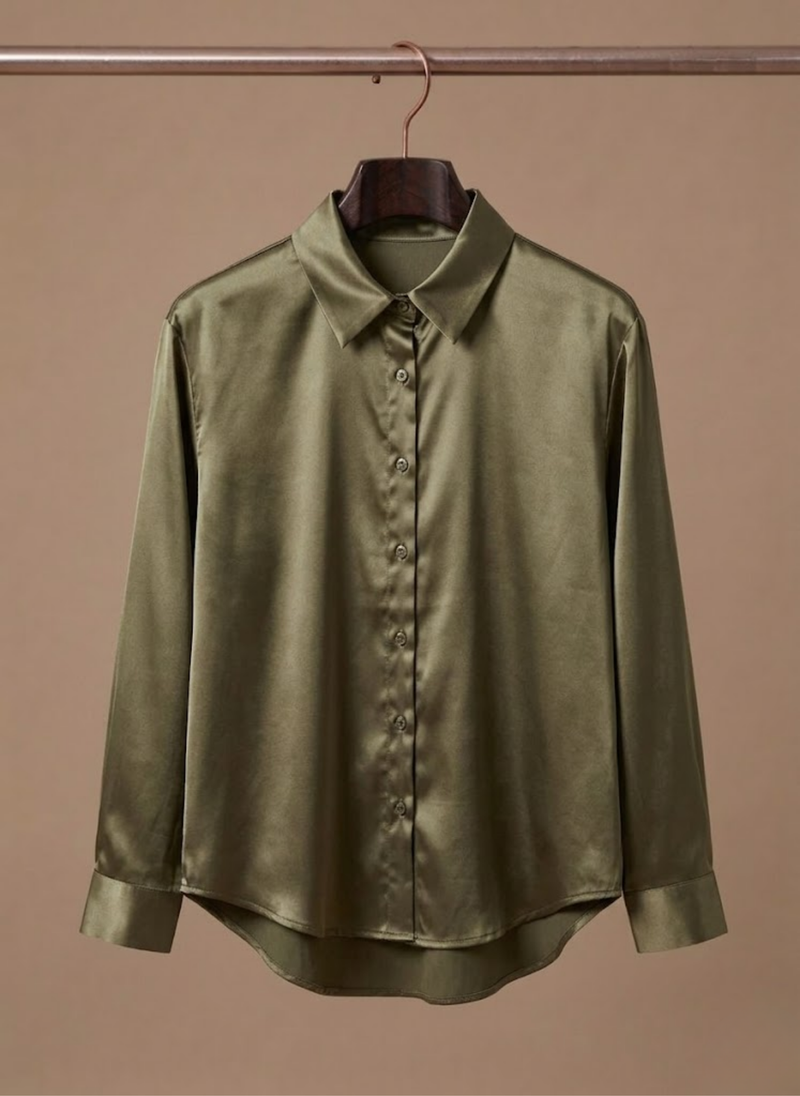 Women's Satin Blouse – Long Sleeve Elegant Button Shirt | Areleon