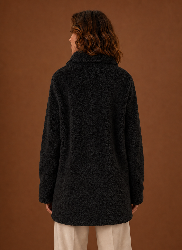 Women's Fleece Sherpa Zip Up Winter Jacket back view