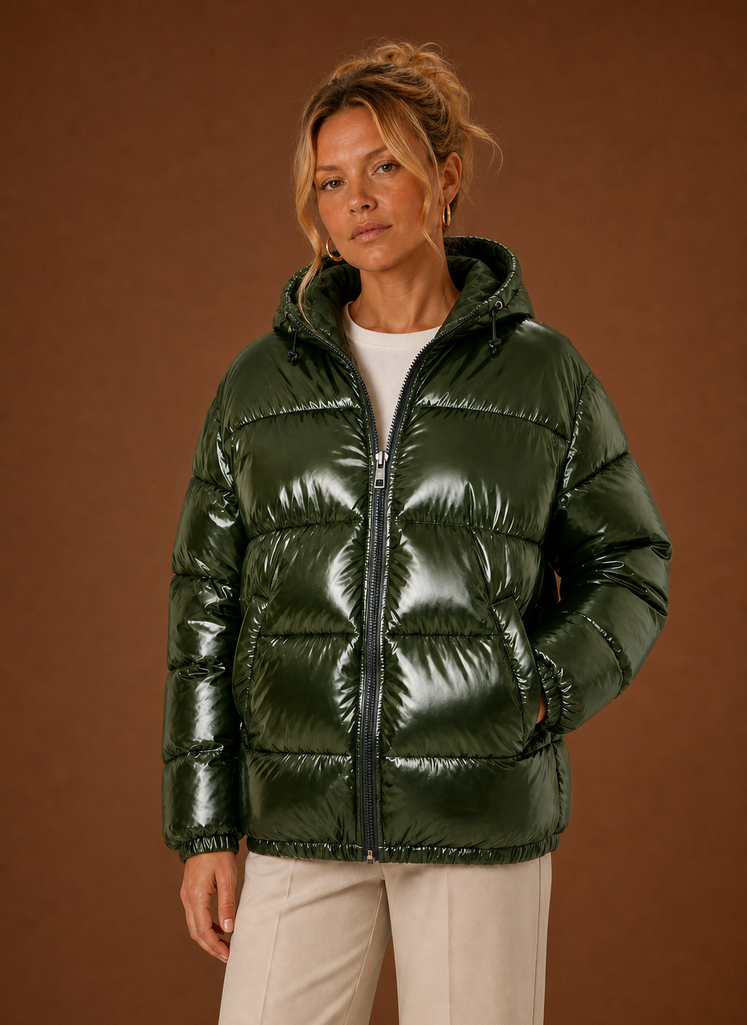 Front view of the Areleon Oversized Women's Puffer Jacket on a mannequin, showing the relaxed silhouette.