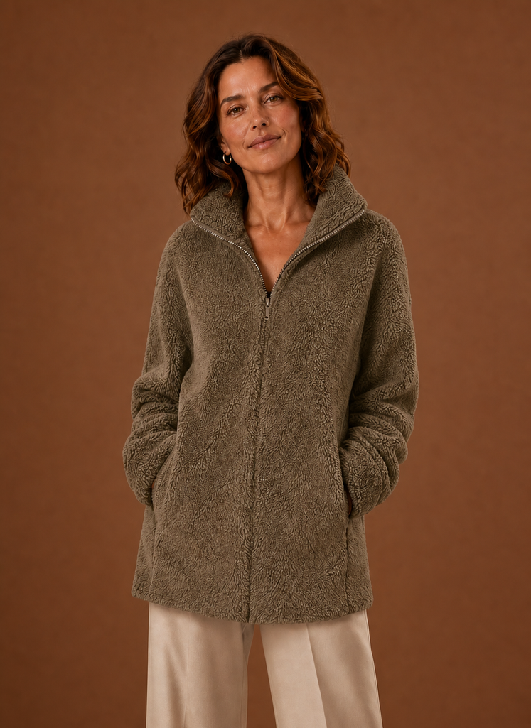 Women's Fleece Sherpa Zip Up Winter Jacket front view