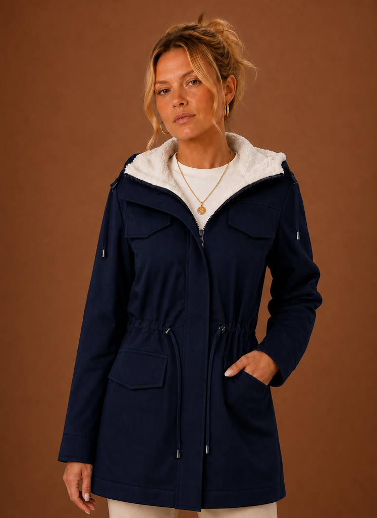 Front view of Areleon women's hooded parka jacket with fleece-lined interior