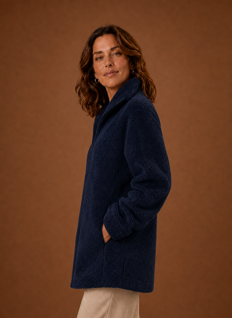 Women's Fleece Sherpa Zip Up Winter Jacket side view