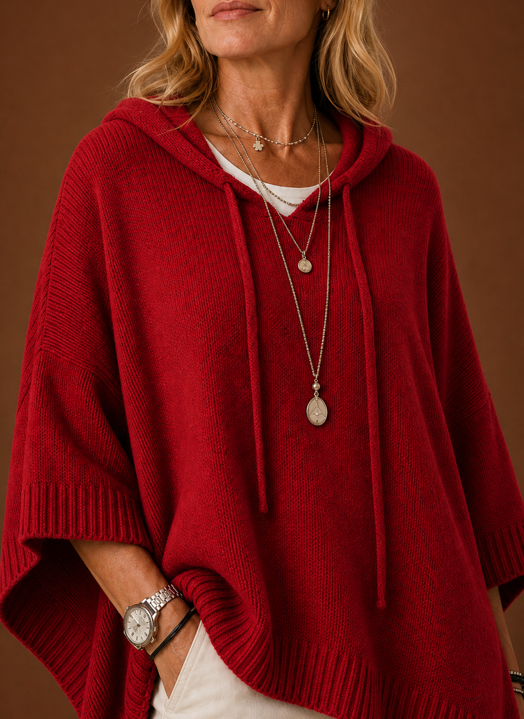 Close-up of hood and neckline showing fabric texture and stitching