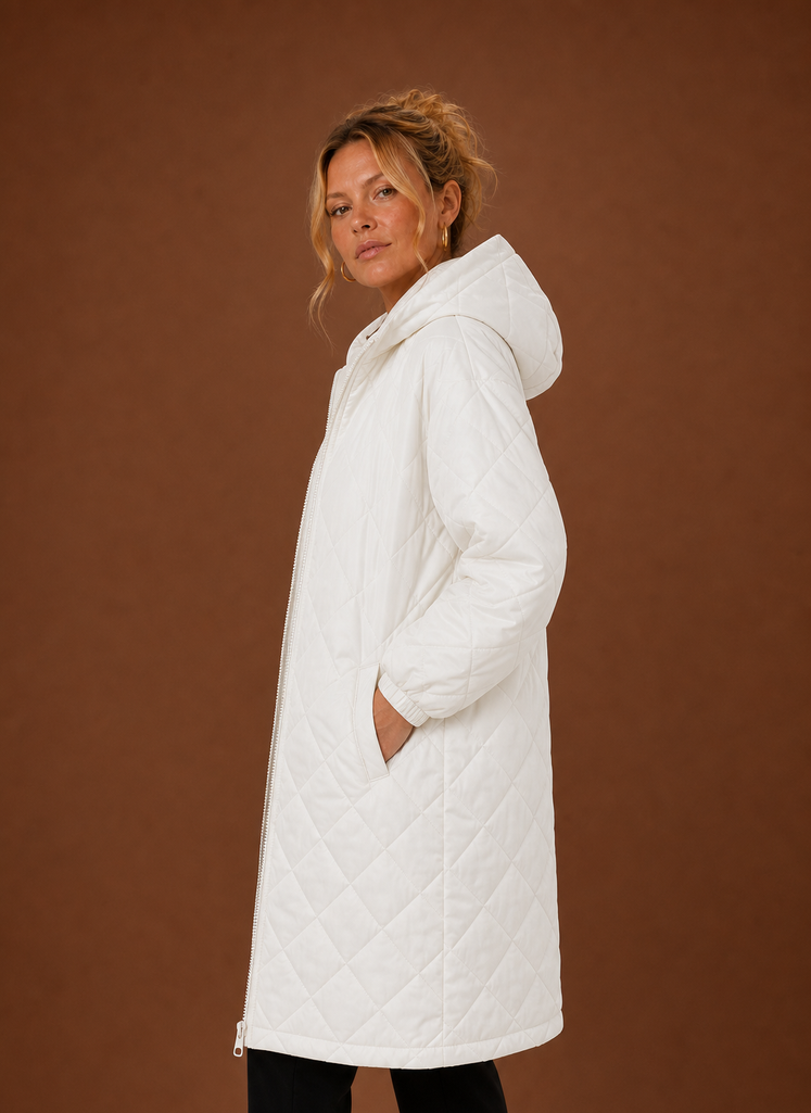 Women's Long Quilted Hooded Winter Coat side view