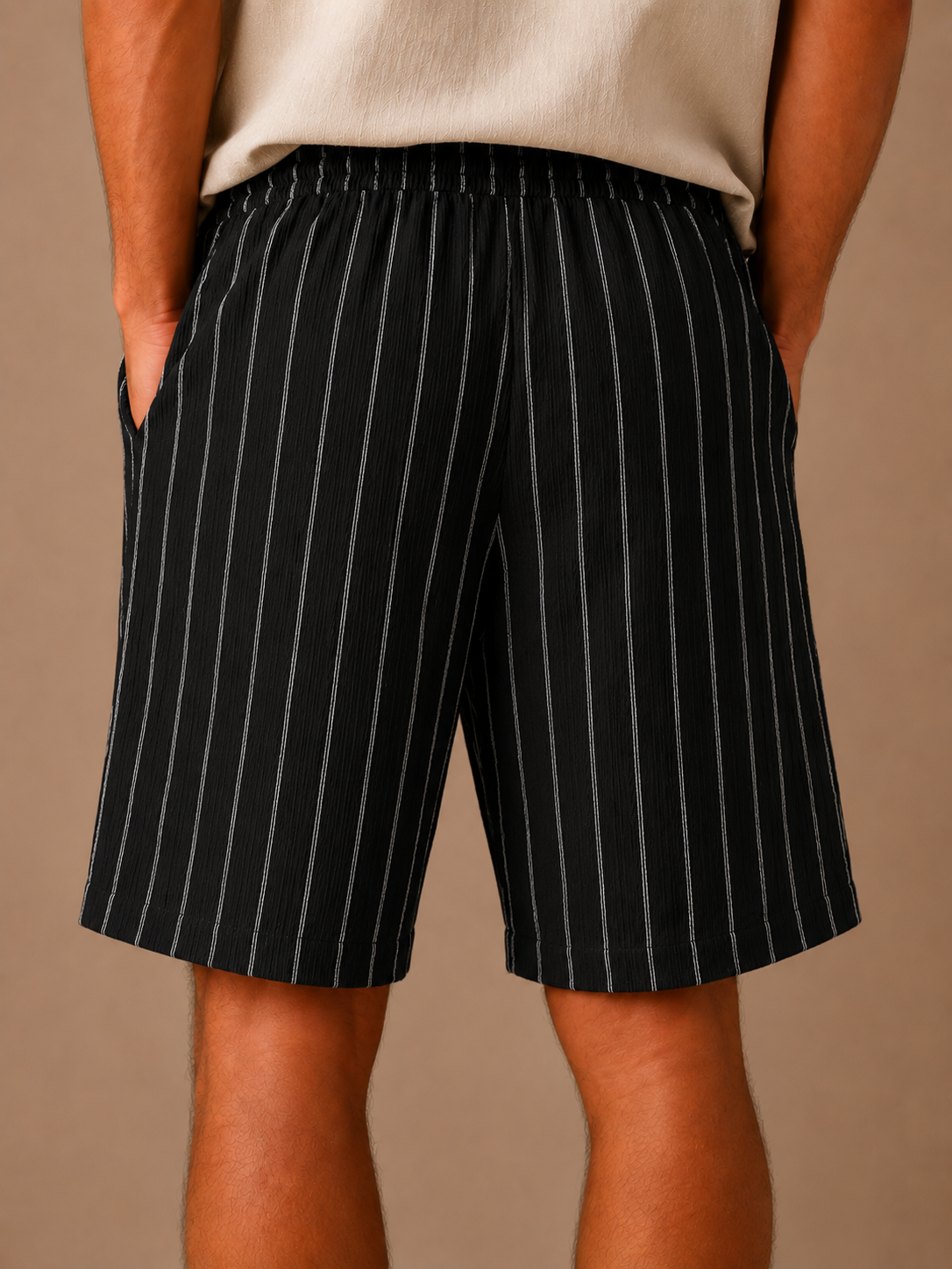 Men's Linen Style Drawstring Shorts – Striped Relaxed Fit | Areleon
