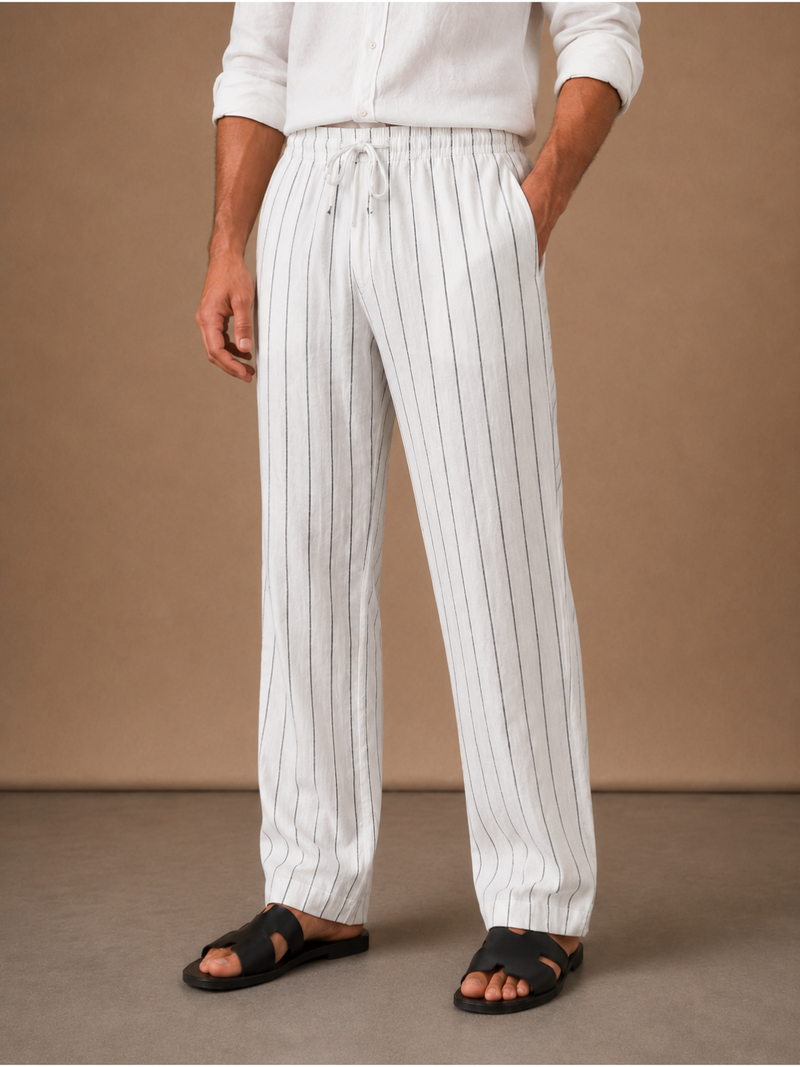 Men's Linen Drawstring Trousers – Striped Casual Fit | Areleon
