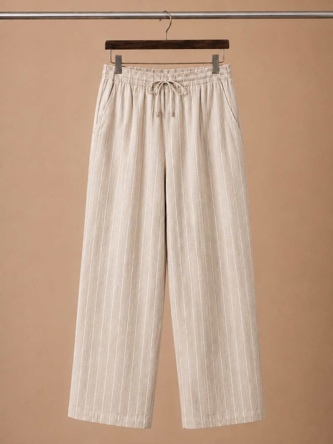 Men's Linen Drawstring Trousers – Striped Casual Fit | Areleon