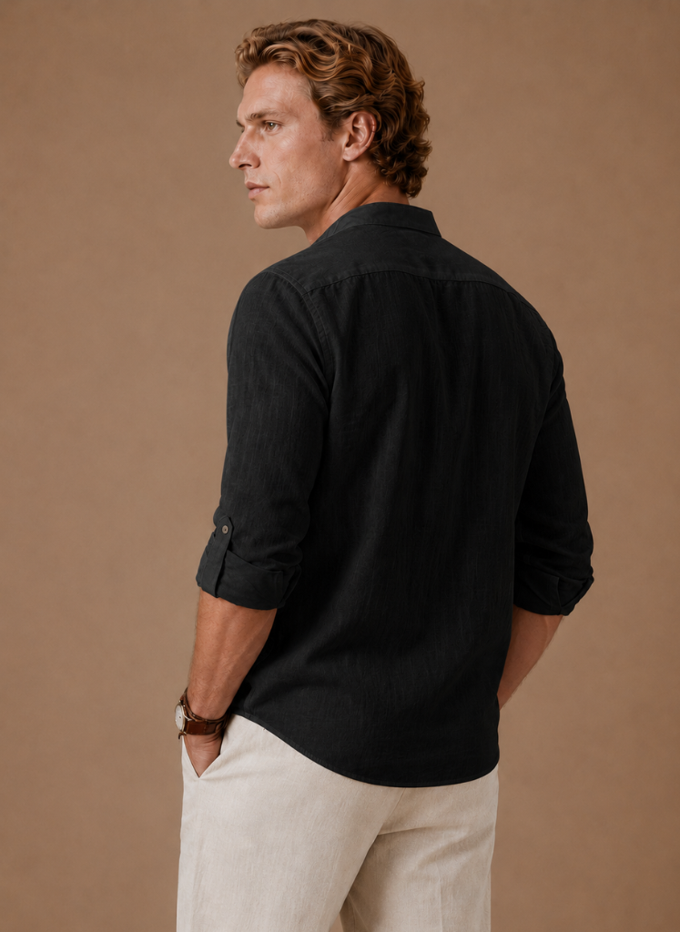 Men's Grandad Collar Linen Style Shirt – Relaxed Casual Fit | Areleon