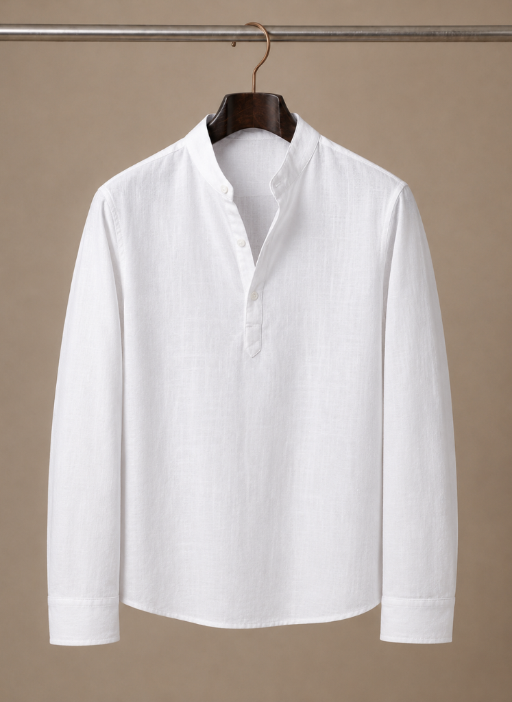 Men's Grandad Collar Linen Style Shirt – Relaxed Casual Fit | Areleon