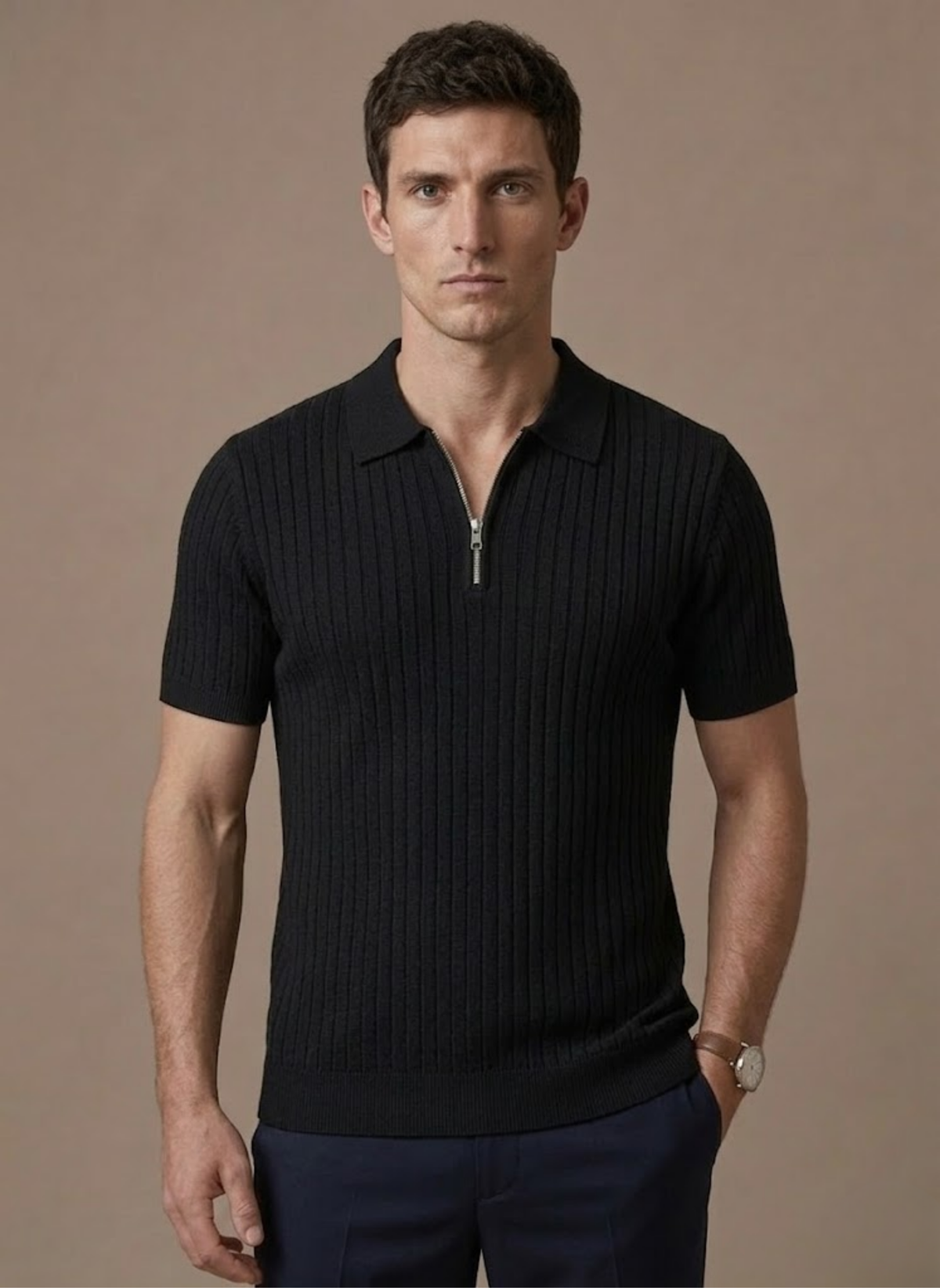Men's Striped Knit Polo Shirt – Breathable Short Sleeve | Areleon