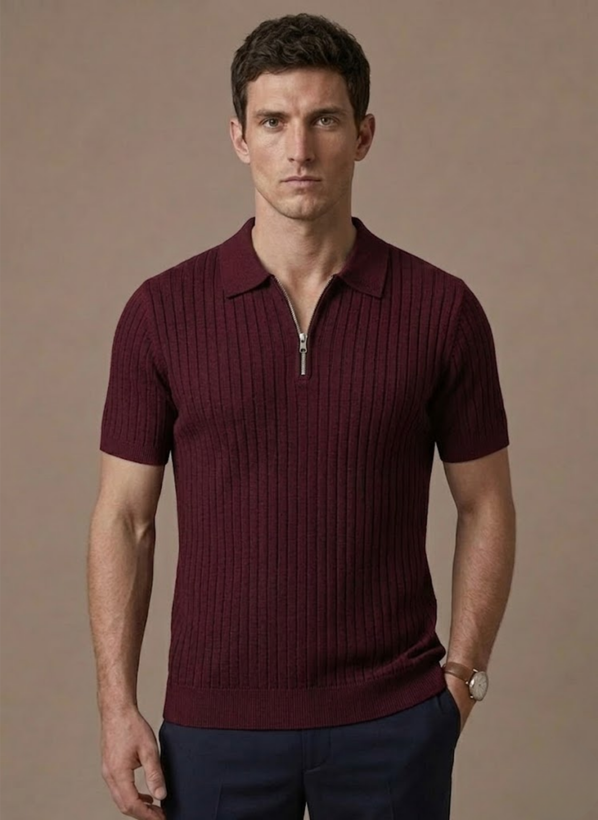 Men's Striped Knit Polo Shirt – Breathable Short Sleeve | Areleon