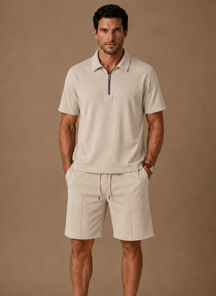 Men's Matching Polo & Shorts Set – Summer Ribbed | Areleon