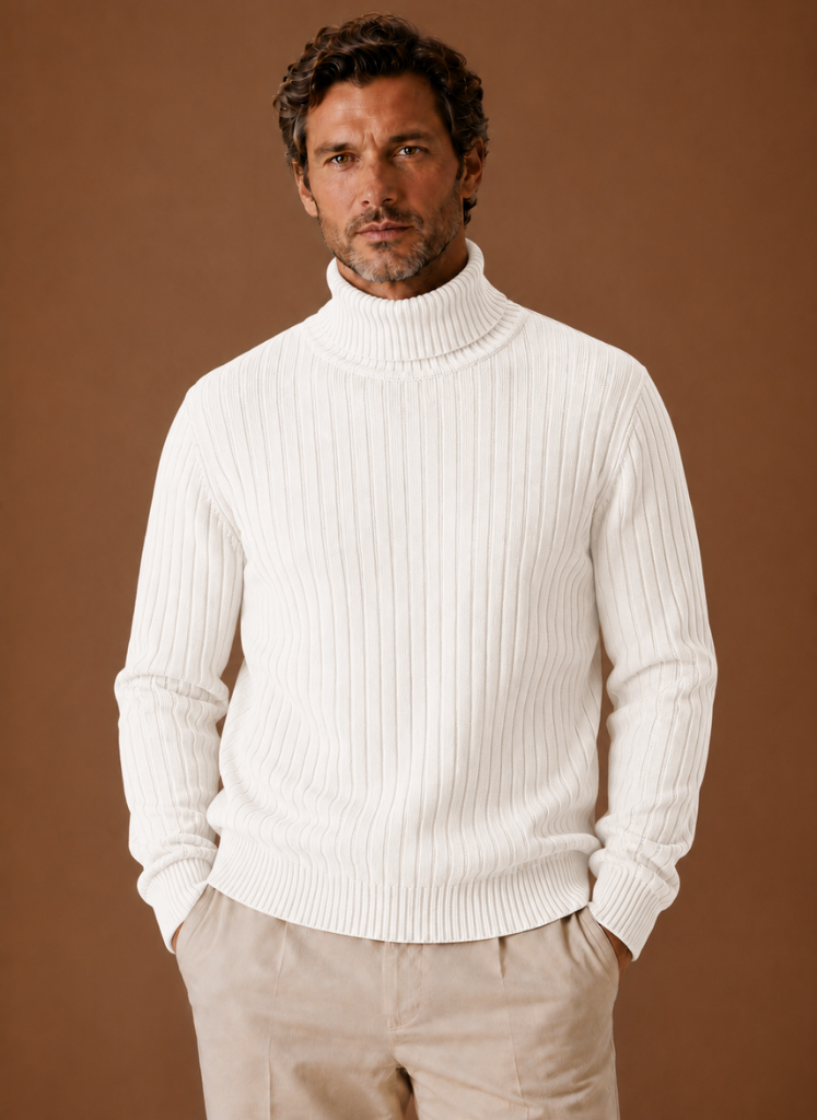 Men's Ribbed Turtleneck Sweater Soft Pullover | Areleon