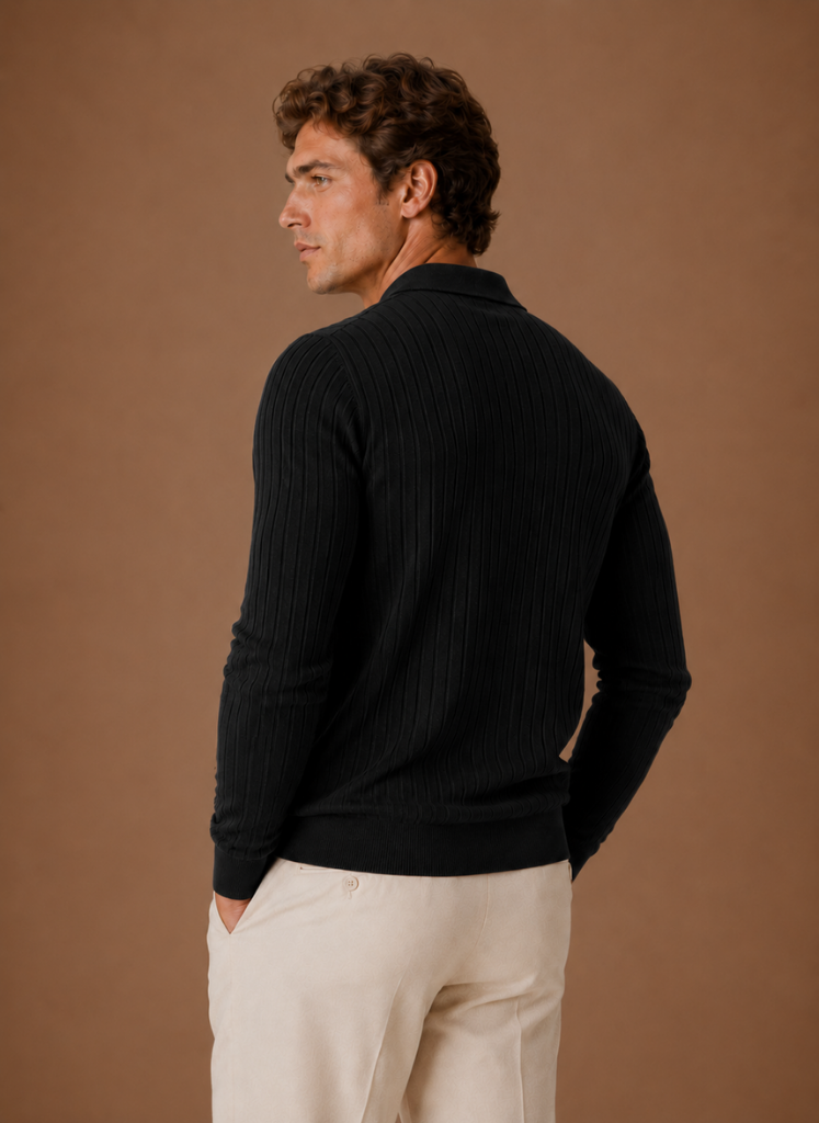 Men's Ribbed Knit Polo Sweater Smart Casual Pullover | Areleon