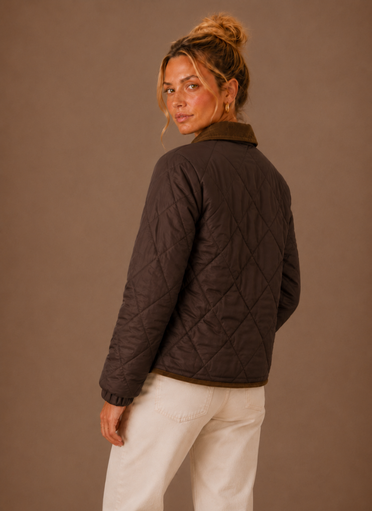 Women's Quilted Puffer Jacket with Corduroy Collar | Areleon