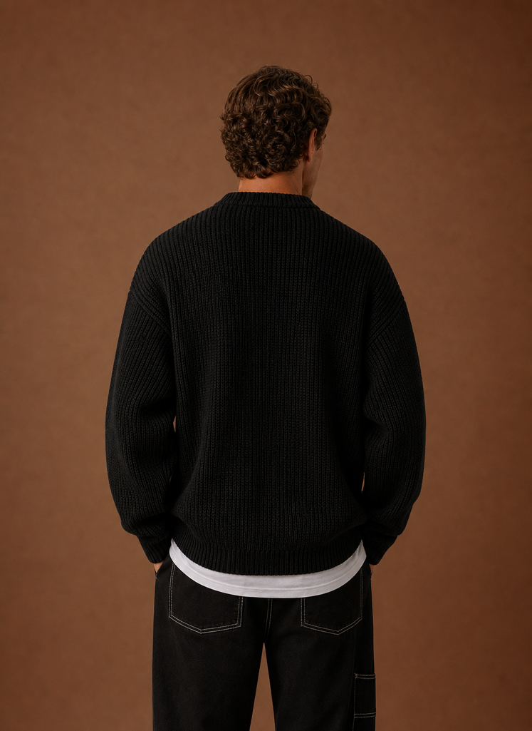 Men's Chunky Knit Crewneck Sweater back view
