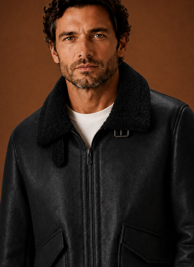 Close-up of the coat collar and fabric texture