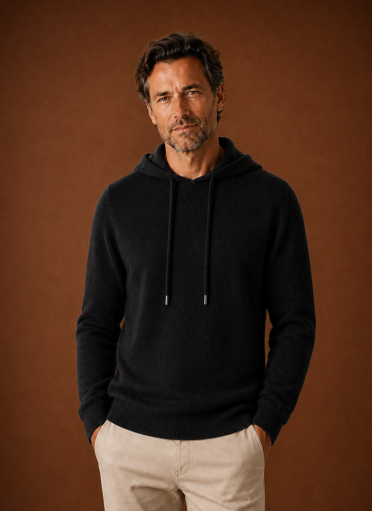 Front view of Areleon men's knitted hooded pullover