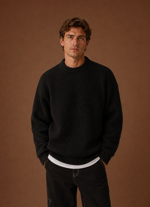 Men's Chunky Knit Crewneck Sweater front view
