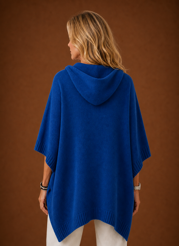 Back view showing hood and straight hem of the pullover
