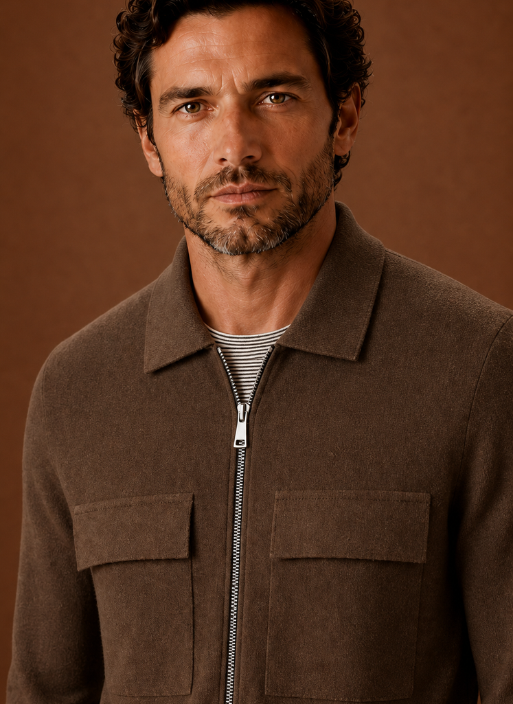 Men's Knit Jacket Full Zip Overshirt Smart Casual | Areleon