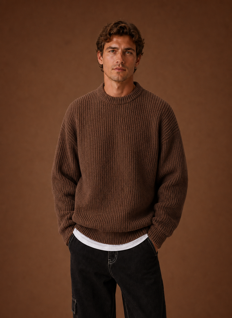 Men's Chunky Knit Crewneck Sweater front view