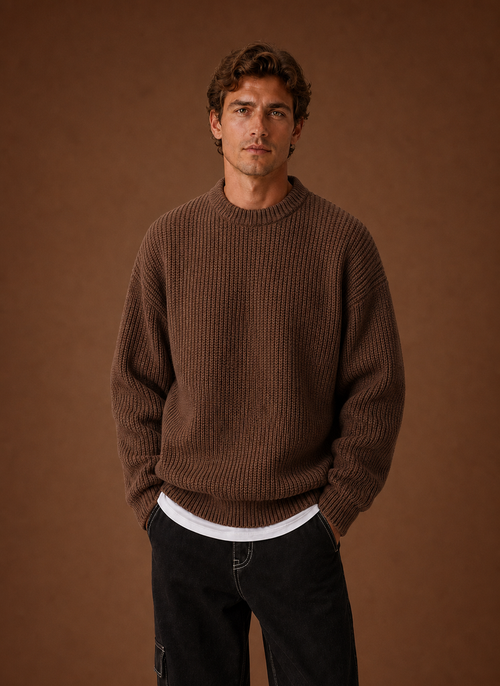 Men's Chunky Knit Crewneck Sweater front view