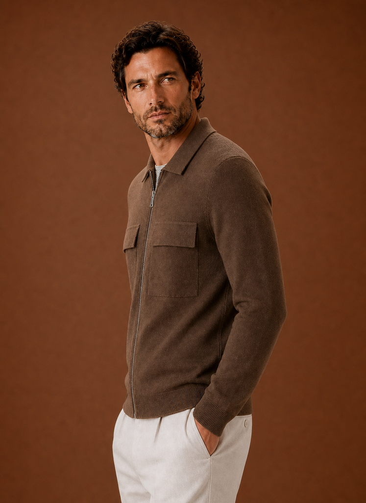 Men's Knit Jacket Full Zip Overshirt Smart Casual | Areleon