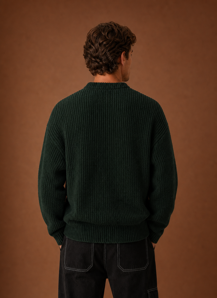 Men's Chunky Knit Crewneck Sweater back view