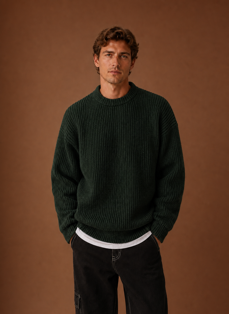 Men's Chunky Knit Crewneck Sweater front view