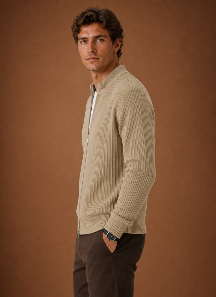 Men's Full Zip Knit Cardigan Sweater Ribbed Zip-Up Jacket | Areleon