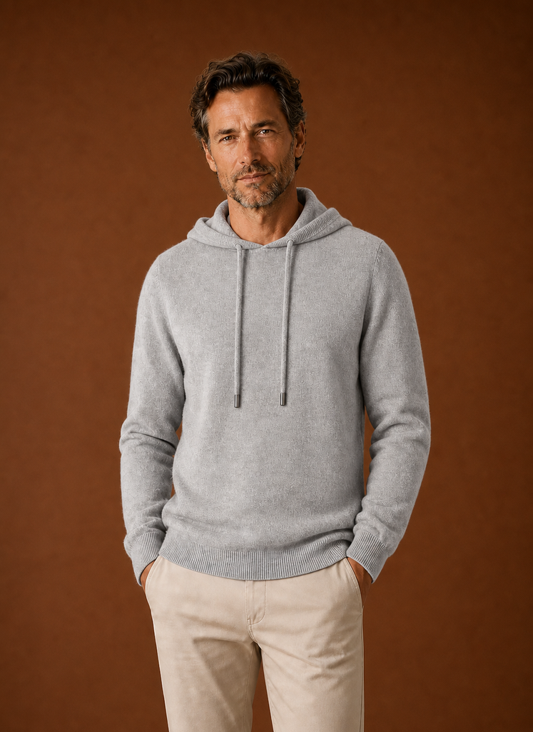 Front view of Areleon men's knitted hooded pullover
