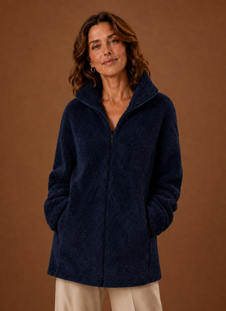 Women's Fleece Sherpa Zip Up Winter Jacket front view