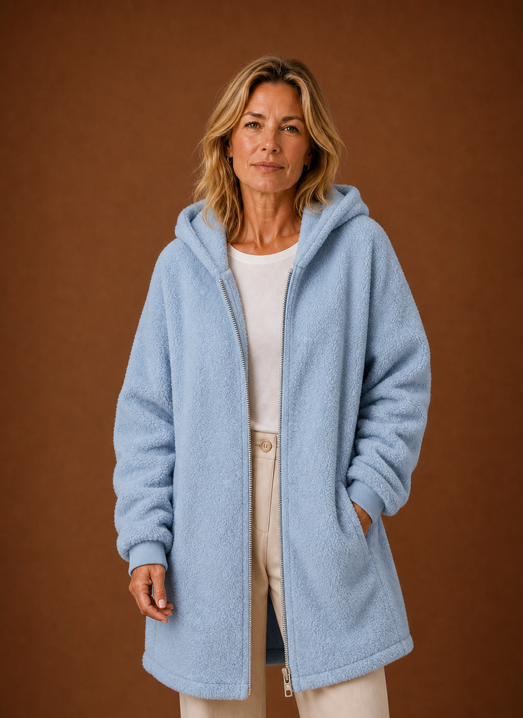 Women's Long Fleece Hooded Winter Jacket front view